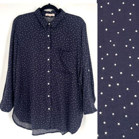 Grand &  Greene blue star print size large button down long sleeve casual shirt - Picture 1 of 12